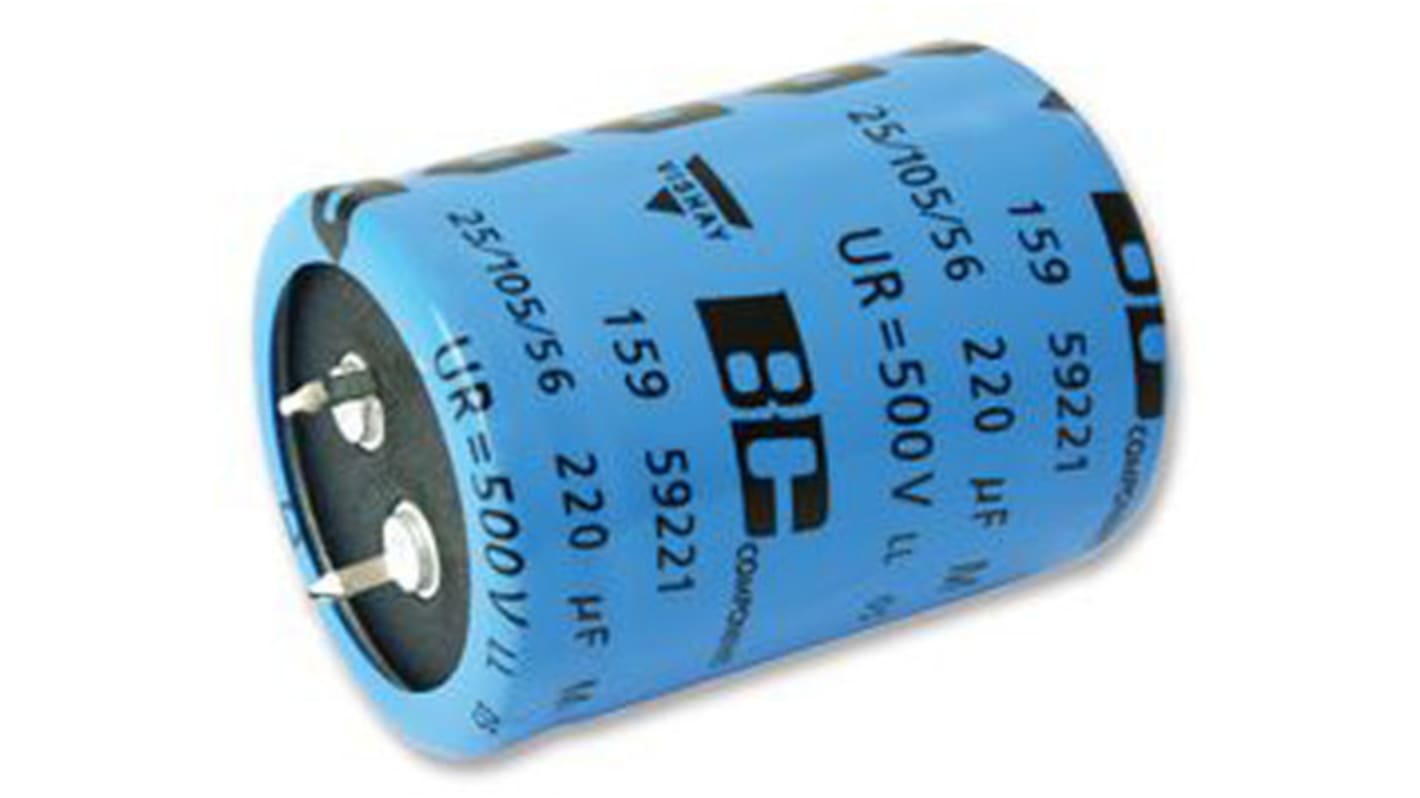 Condensador electrolítico Vishay serie PUL-SI, 220μF, ± 20%, 500V dc, de encaje a presión, 35 (Dia.) x 35mm, paso 10mm