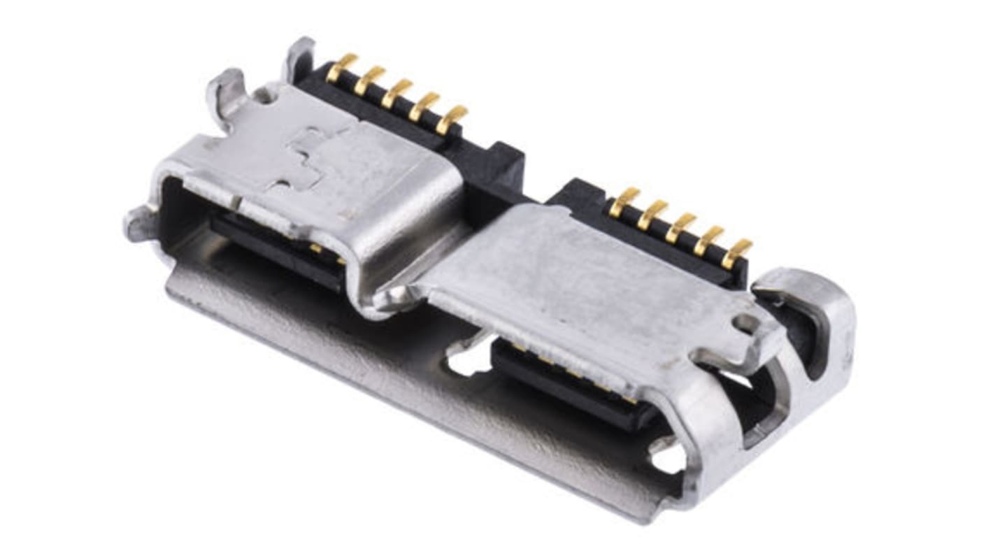 Conector USB Hirose ZX360D-B-10P(30), Hembra, Ángulo de 90° , Montaje en PCB, Versión 2.0, 30,0 V., 1.0A, ZX360