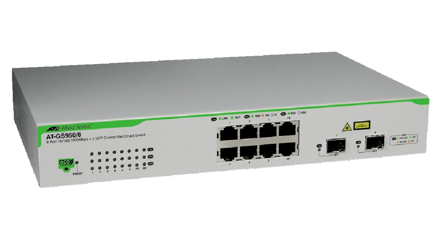 Switch Ethernet Allied Telesis Gigabit, 10/100/1000Mbit/s, 8 porte, Montaggio rack , No