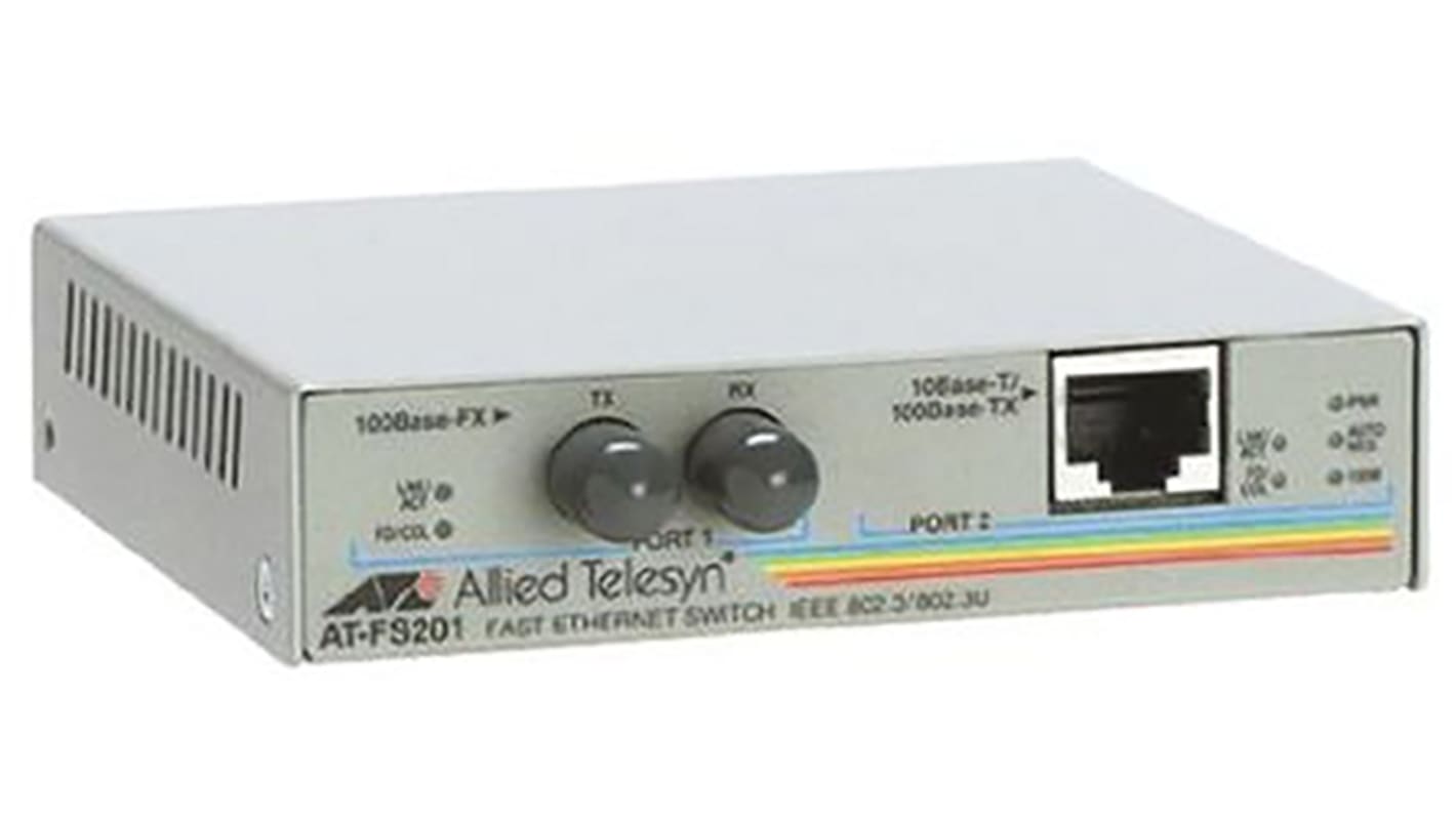 Allied Telesis AT-FS201, FS201 Ethernet-Switch Rackmontage 1, 2-Port Unmanaged 10/100Mbit/s 105 x 95 x 25mm