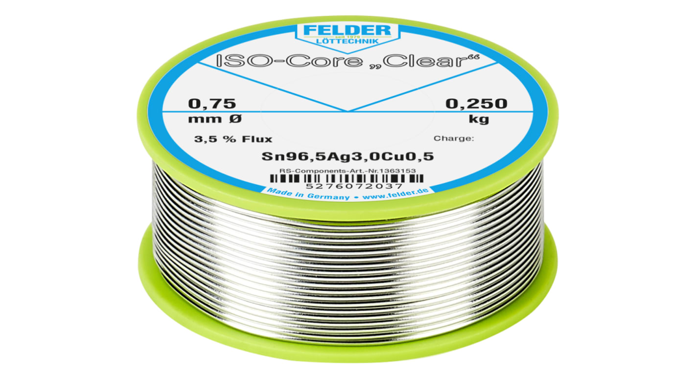 Felder Lottechnik Wire, 0.75mm Lead Free Solder, 217°C Melting Point