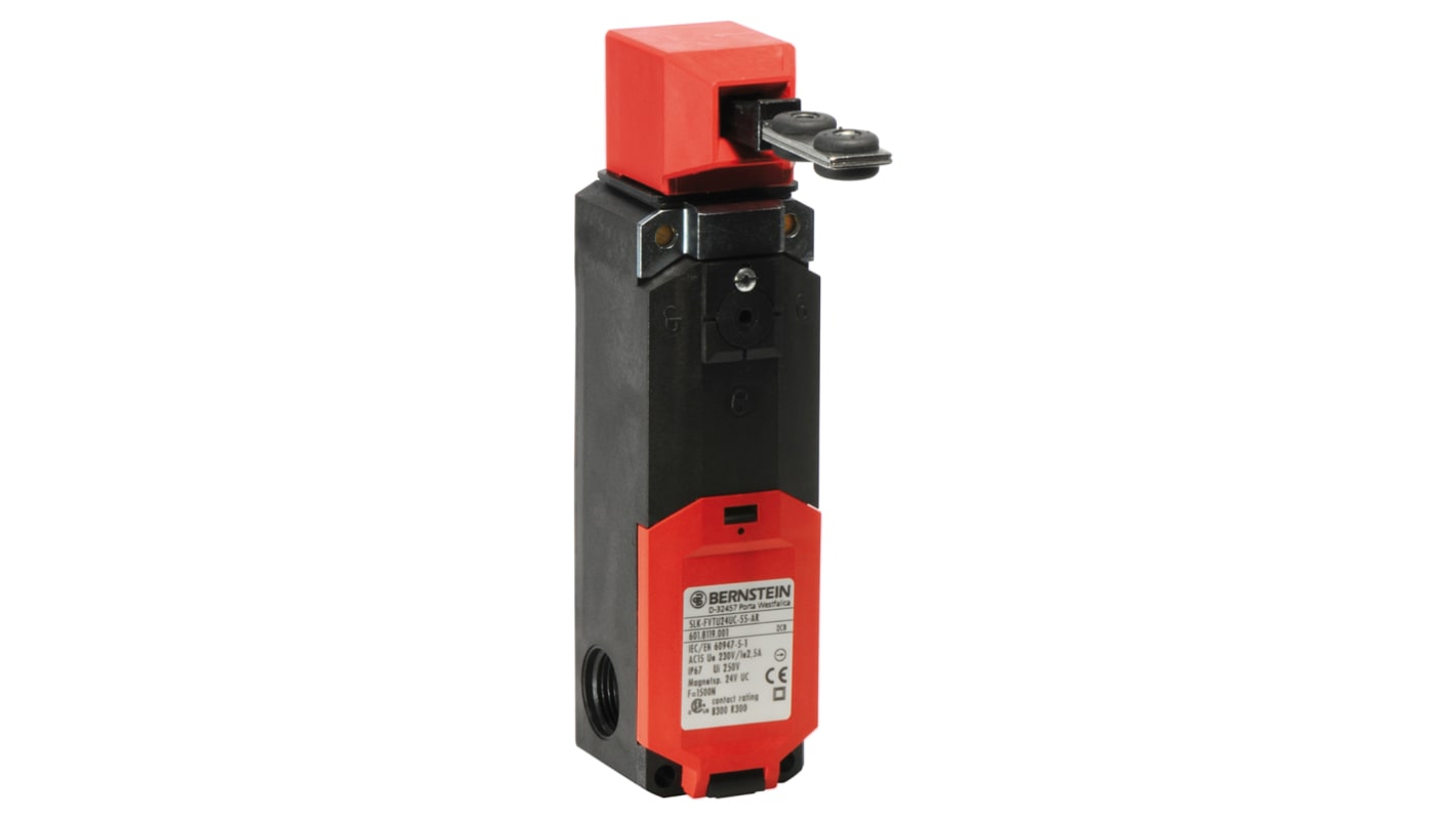 Interruptor de bloqueo por solenoide Bernstein AG SLK, 110V ac, cont. aux. 1NA/1NC, Alimentar para desbloquear, IP67