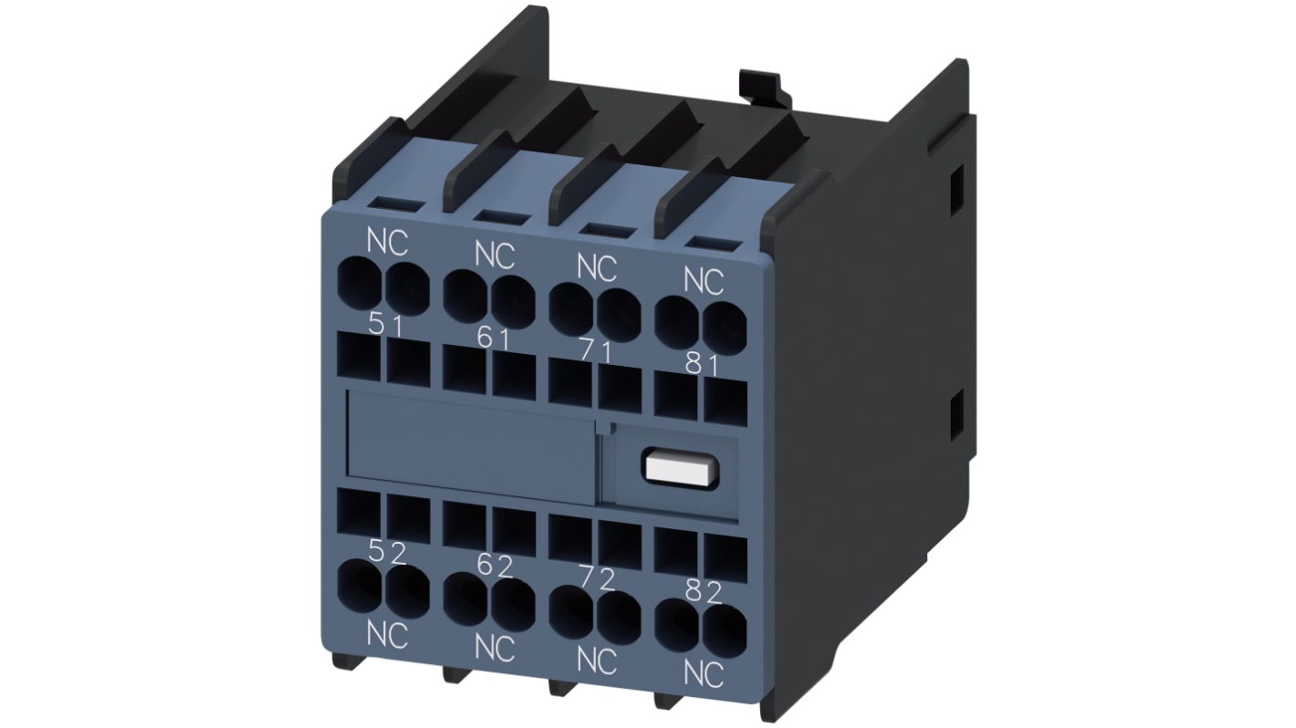 Siemens 3RH29 Hilfsschalterblock 4-polig Sirius Innovation, 4 Öffner Schnappbefestigung mit Federkraft Anschluss 10 A,