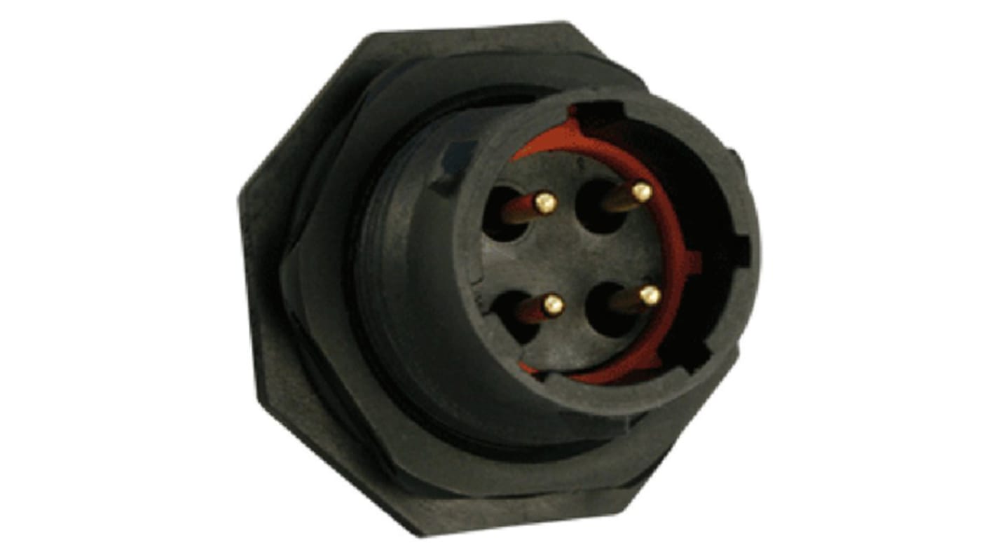 Conector circular Souriau hembra serie UTS de 4 vías macho, tamaño carcasa 12, montaje aéreo, IP68, IP69K