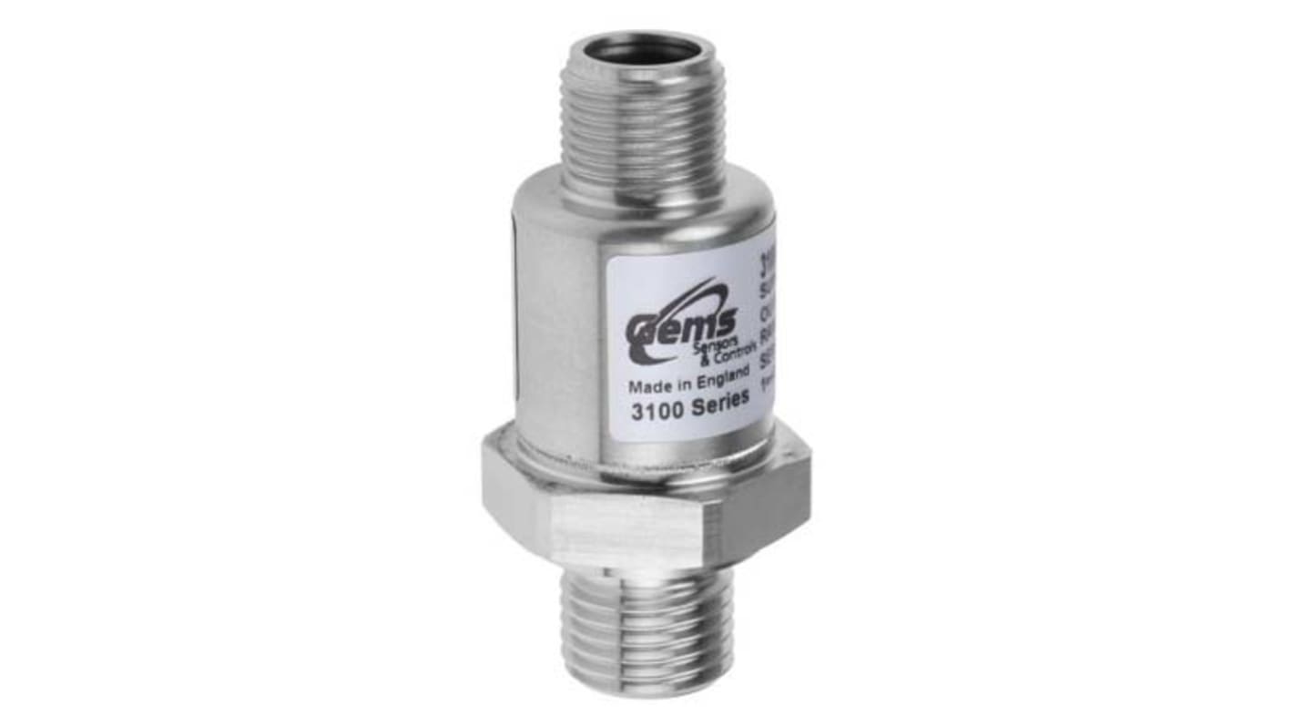 Gems Sensors 3100 Series Pressure Sensor, 0bar Min, 16bar Max, Analogue Output, Relative Reading