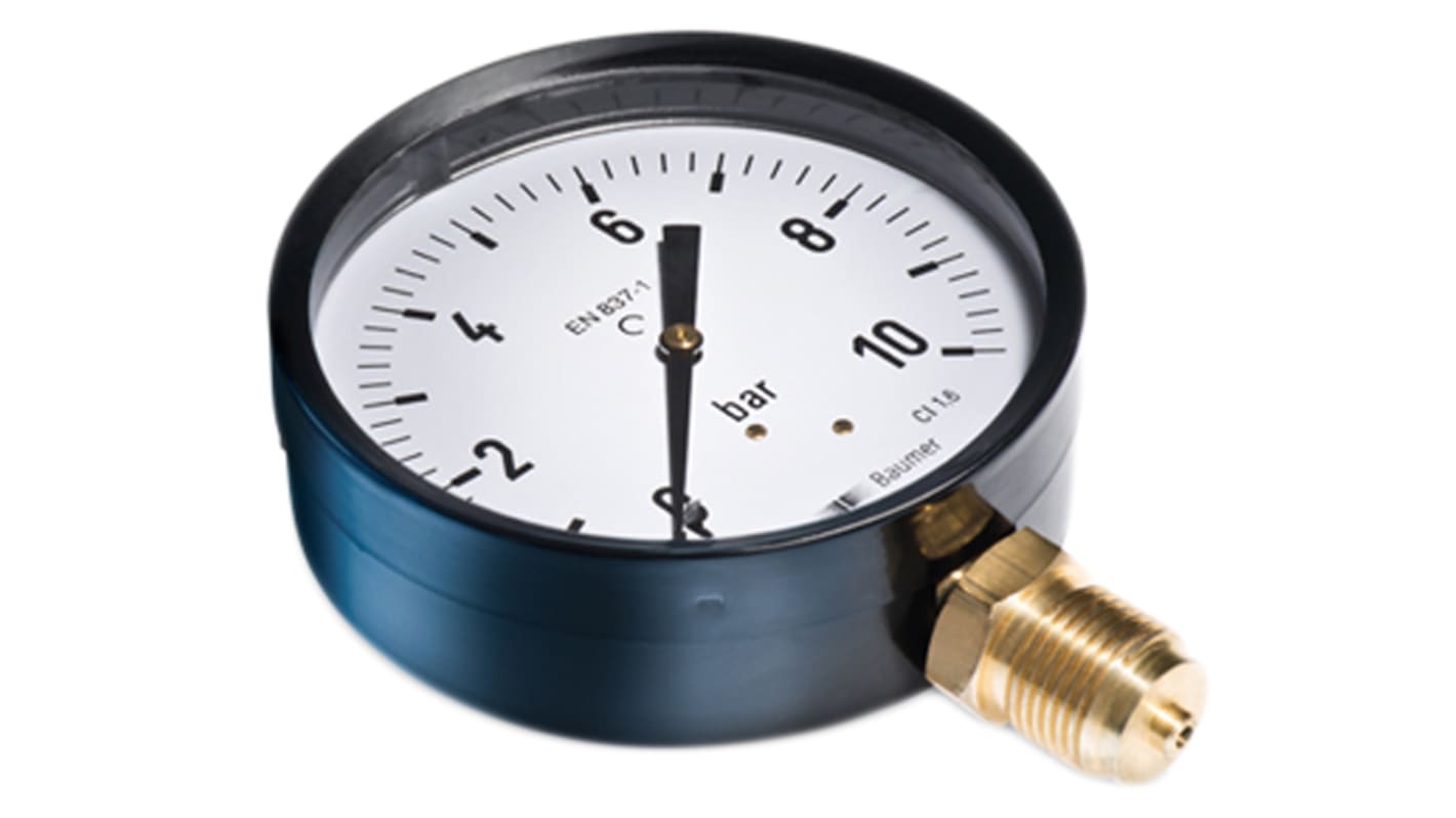 Bourdon Analogue Pressure Gauge 6bar Bottom Entry, MAT1D10B20, UKAS, 0bar min.