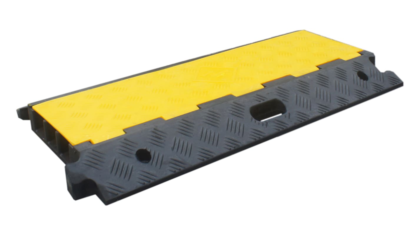 RS PRO 910mm Black/Yellow Cable Cover in Rubber, Thermoplastic, 46mm
