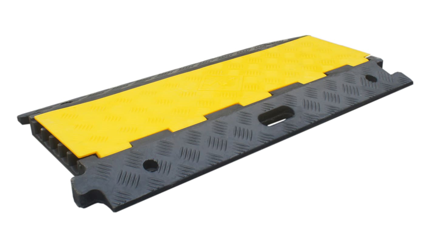 RS PRO 910mm Black/Yellow Cable Cover in Rubber, Thermoplastic, 34mm Inside dia.