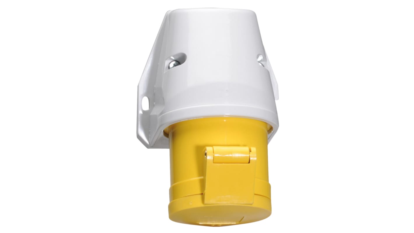 Bals IP44 Yellow Wall Mount 2P + E Industrial Power Socket, Rated At 32A, 110 V