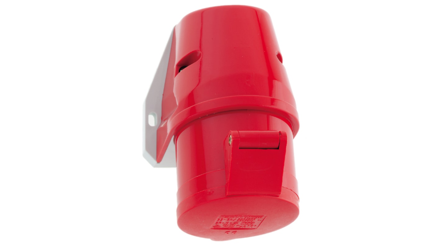 Conector de potencia industrial Hembra, Formato 3P + E, Orientación Recto, Rojo, 415 V, 32A, IP44