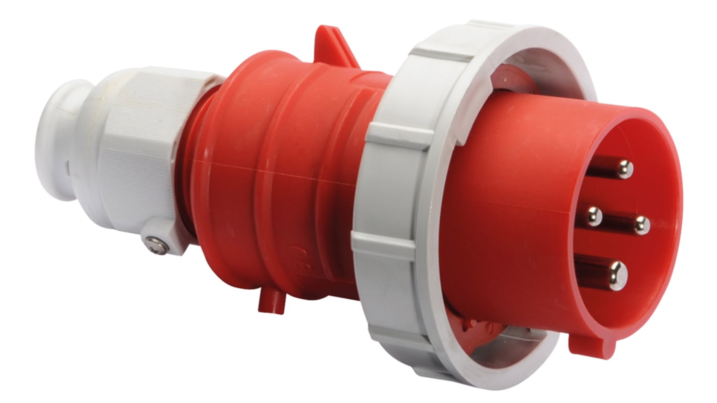 Bals IP67 Red Cable Mount 3P + E Industrial Power Plug, Rated At 32A, 415 V