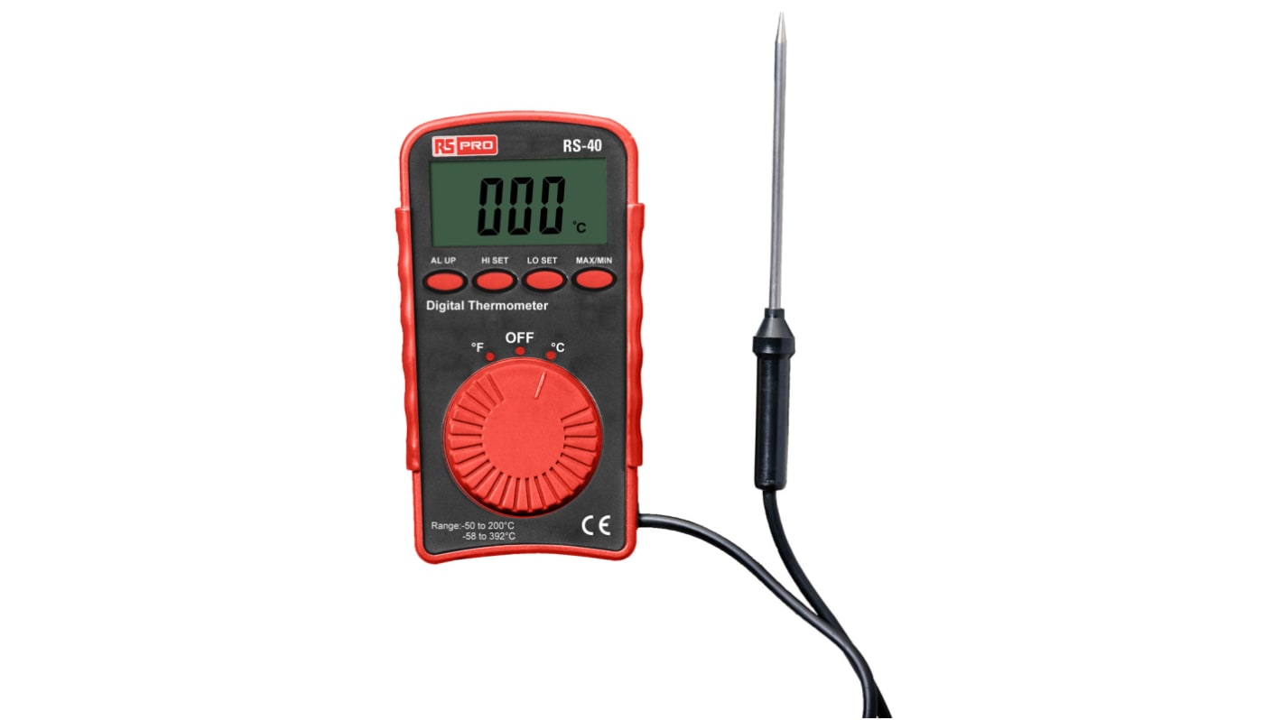 RS PRO Digital Thermometer, RS40, Taschenformat, bis +200 °C, +392 °F ±2 °C, ±4 °F max, DKD/DAkkS-kalibriert