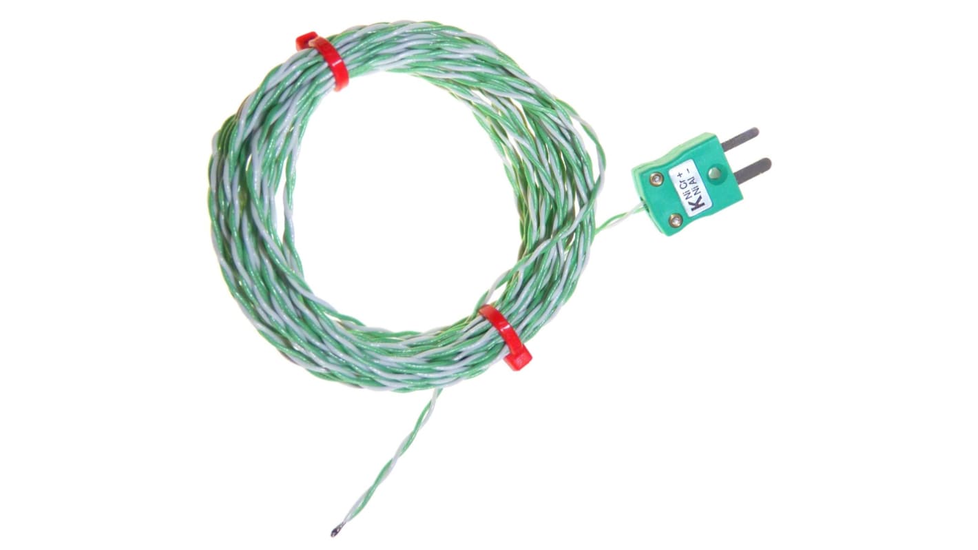 Termopar tipo K RS PRO, Ø sonda 1/0.5mm x 1m, temp. máx +250°C, cable de 1m, conexión , con conector miniatura