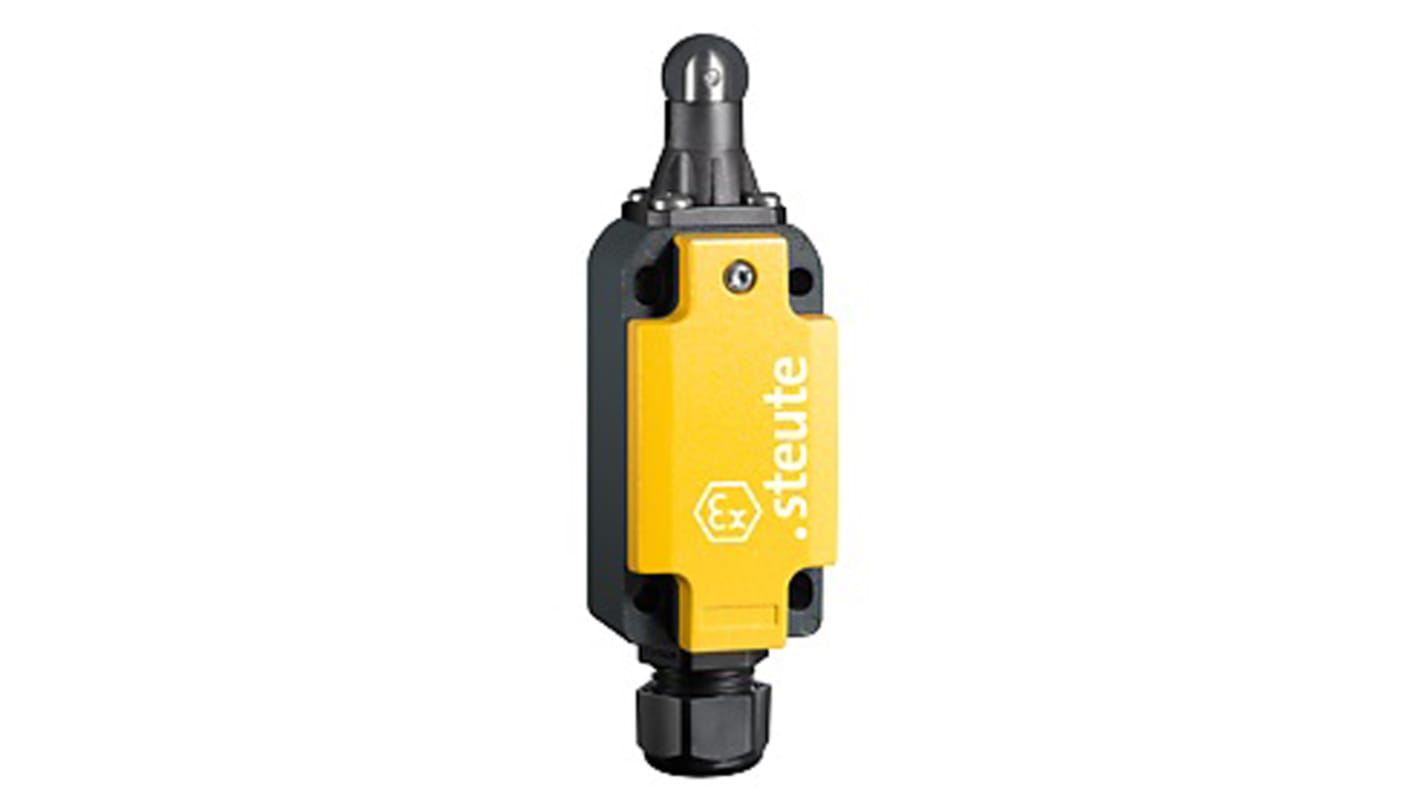 Steute Ex 98 Series Roller Plunger Limit Switch, NO/NC, IP66, DPST, Aluminium Housing, 250V ac Max, T6 4.4A Max