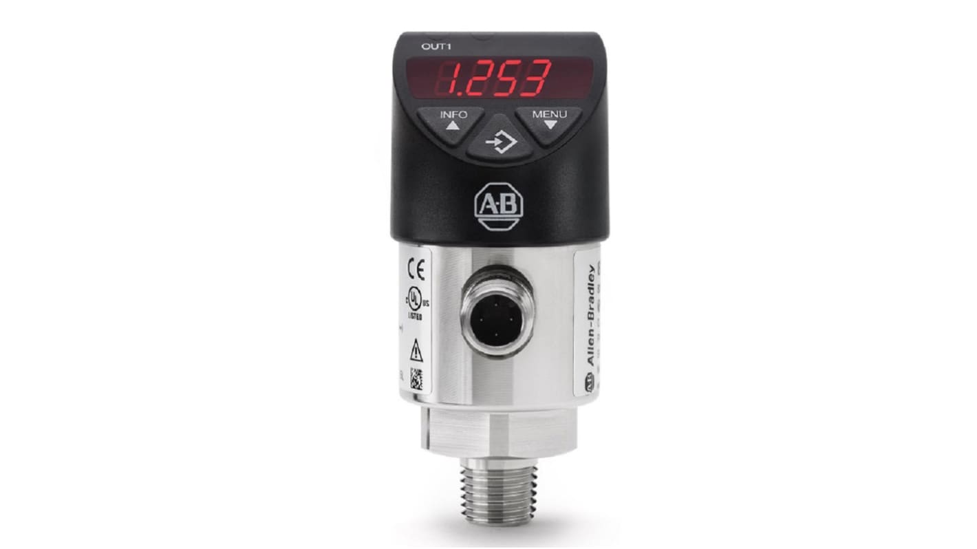 Sensor de presión manométrica Allen Bradley, 0bar → 1bar, NPT 1/4, 15 → 35 V dc, salida 4 → 20 mA,