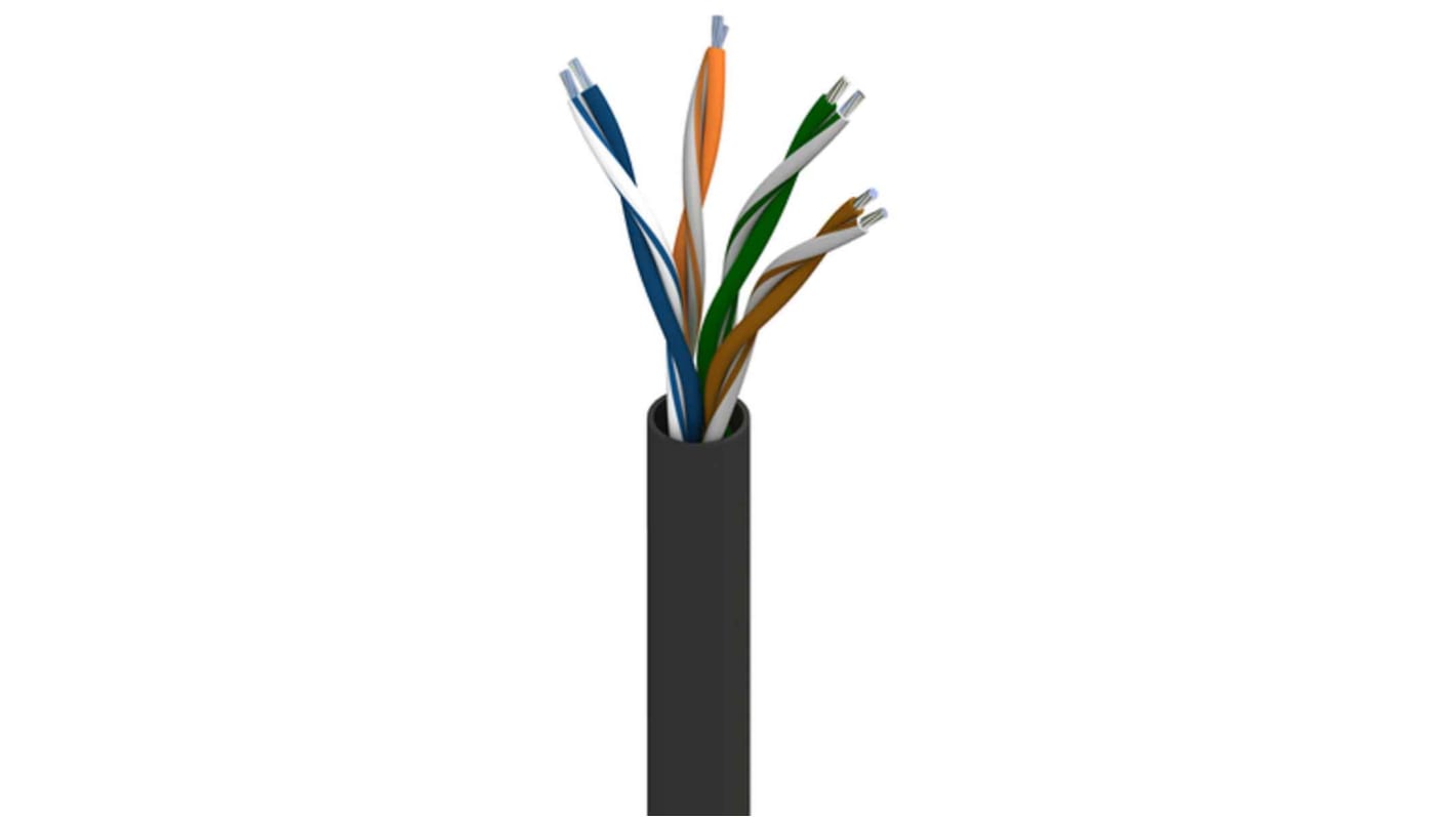 Cable Ethernet Cat5e U/UTP Belden de color Negro, long. 305m, funda de PVC, Pirorretardante