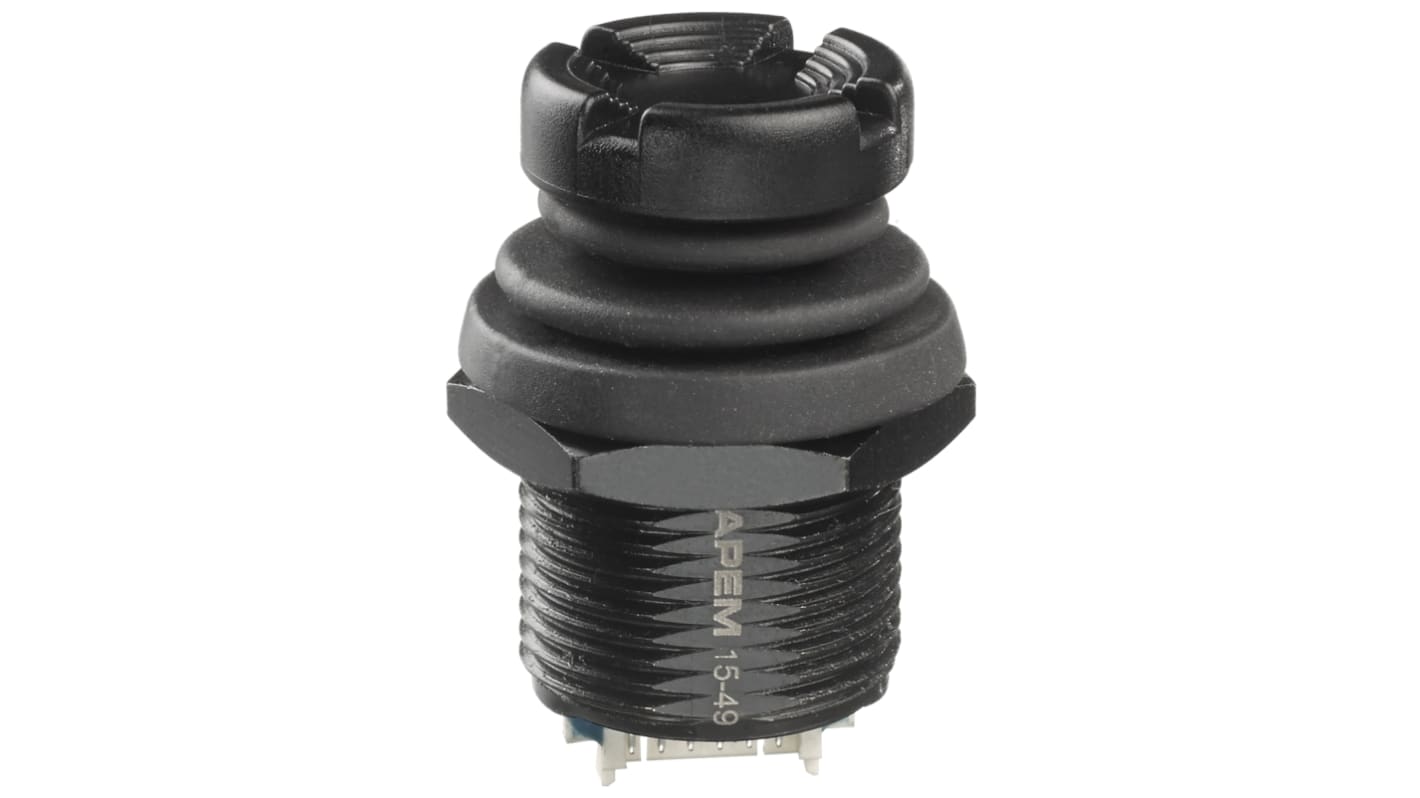 APEM Daumenstick, 3-Achsen Tastend, 6 PST, 12V dc / 50 mA, IP67, IP69K Griff Typ Burg