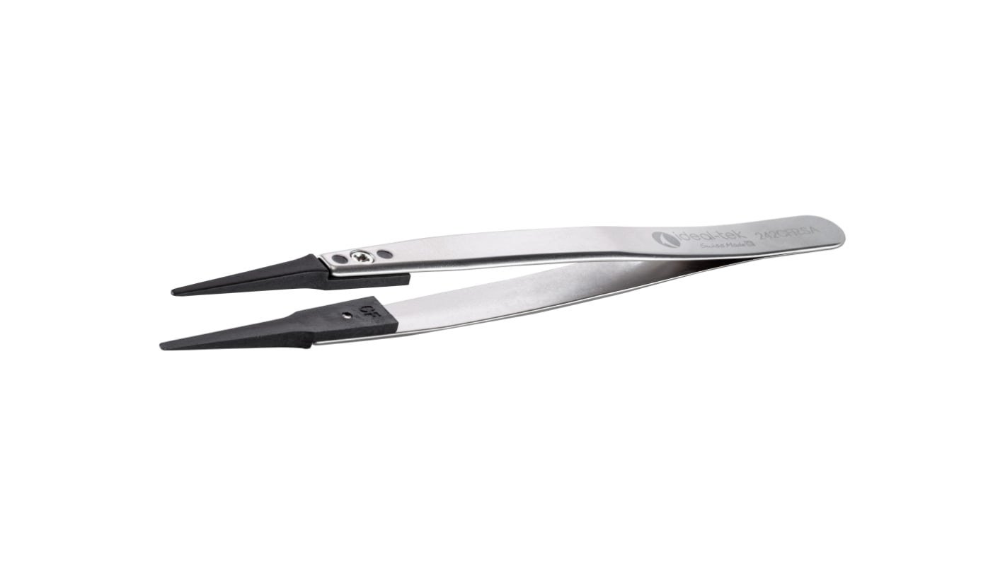 ideal-tek 130 mm, PA66/CF30 (Tip), Stainless Steel (Body), Flat; Rounded, ESD Tweezers