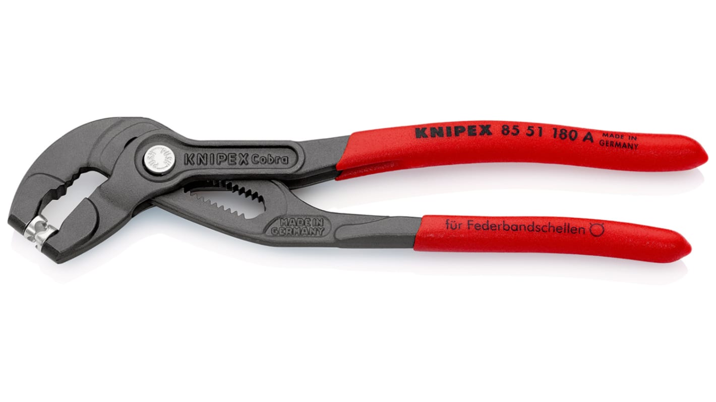 Pinza per morsetti stringitubo Knipex in Acciaio al cromo-vanadio, lungh. 180 mm Ad angolo, Diritto