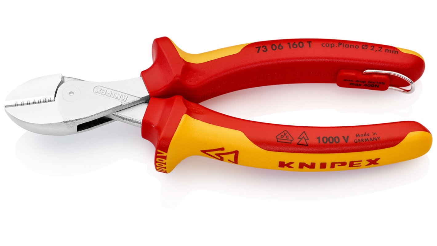 Tronchesi laterali Knipex in Acciaio al cromo-vanadio, L. 160 mm, capacità di taglio max 4.8mm, Approvato VDE