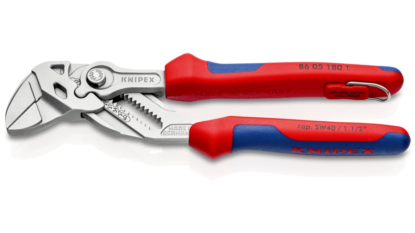 86 05 180 T Knipex Plier Wrench, 180 mm Overall, Angled, Straight Tip