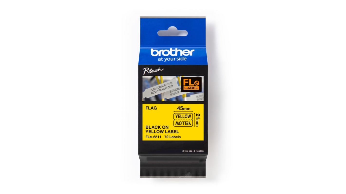 Brother Black on Yellow Label Printer Tape, 45 mm Width, 45mm Label Length, 21mm Label Width