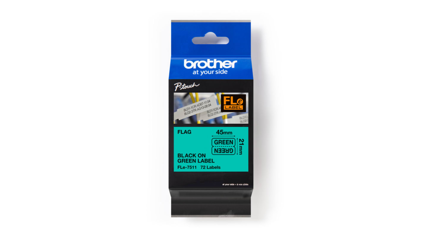 Cinta para impresora de etiquetas Brother, color Negro sobre fondo Verde, 72 Per Roll, para usar con PTD800W, PTP900W,