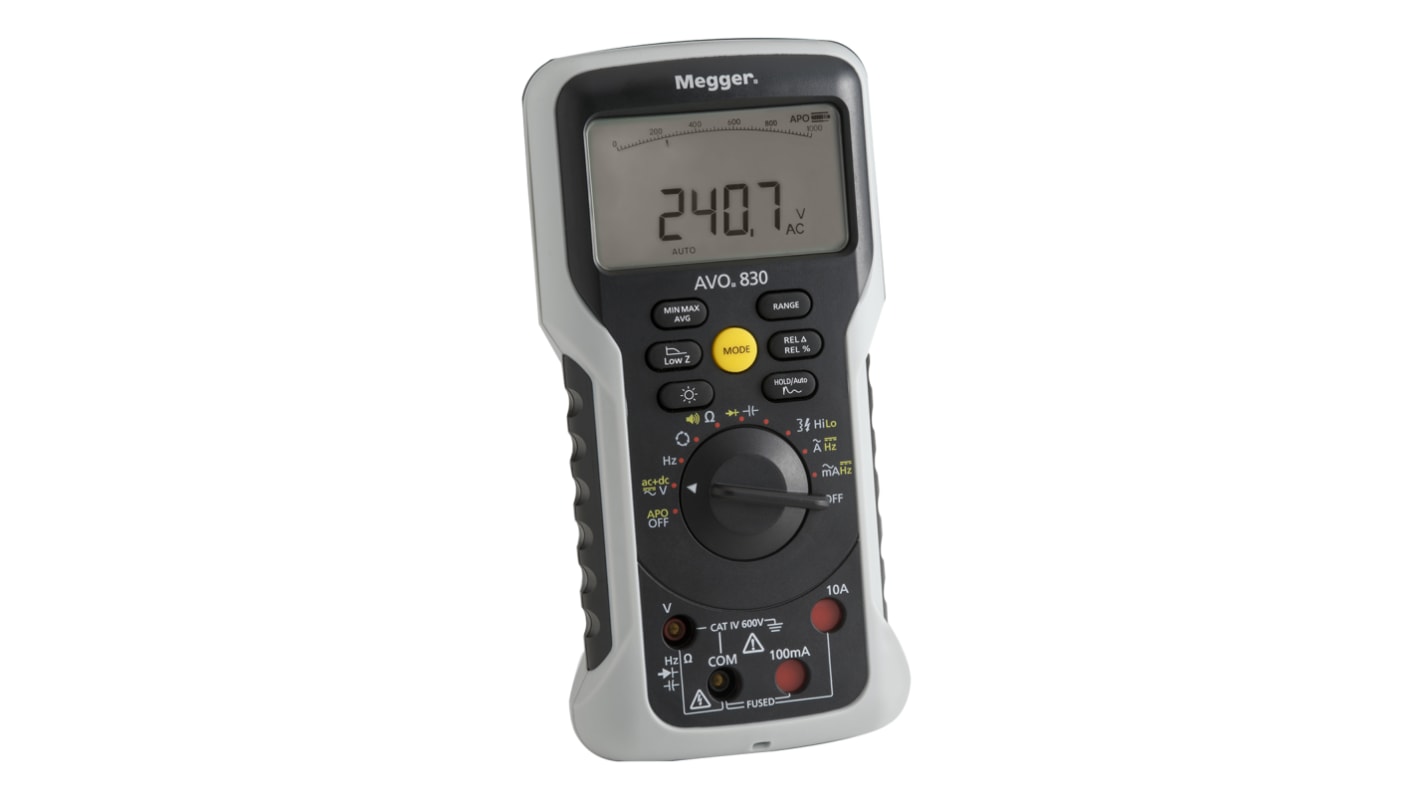 Megger AVO830 Handheld Digital Multimeter, True RMS, 10A ac Max, 10A dc Max, 600V ac Max