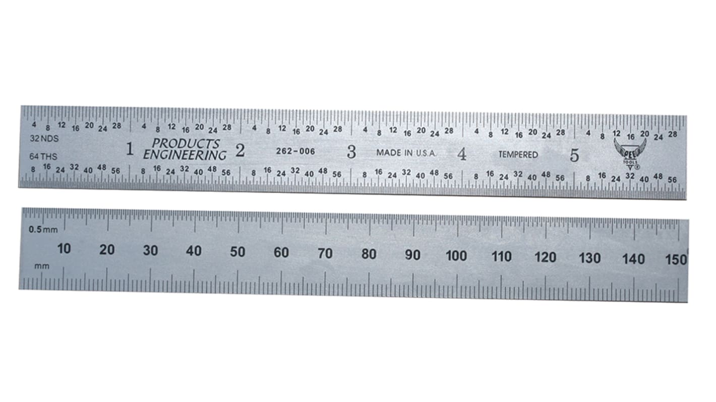 RS PRO 150mm Steel Imperial, Metric Ruler, With UKAS Calibration