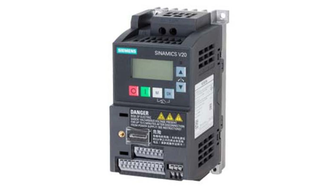 Siemens Inverter Drive, 0.12 kW, 1 Phase, 230 V ac, 900 mA, SINAMICS V20 Series