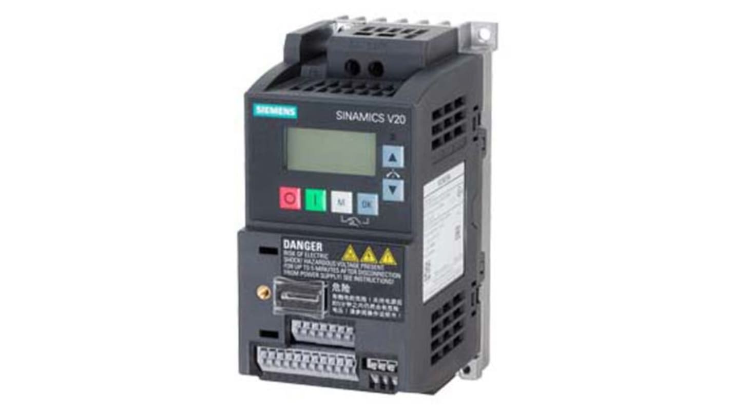 Siemens Inverter Drive, 0.25 kW, 1 Phase, 230 V ac, 1.7 A, SINAMICS V20 Series