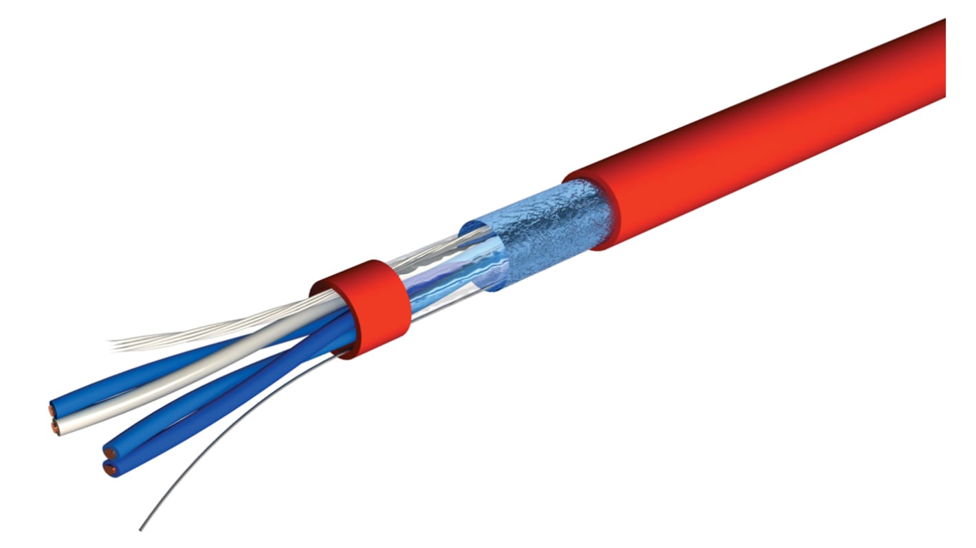 Câble téléphonique RS PRO 4 conducteurs, 20 AWG 2 paires, L 100m, Blindé Ruban aluminium Rouge, Gaine PVC