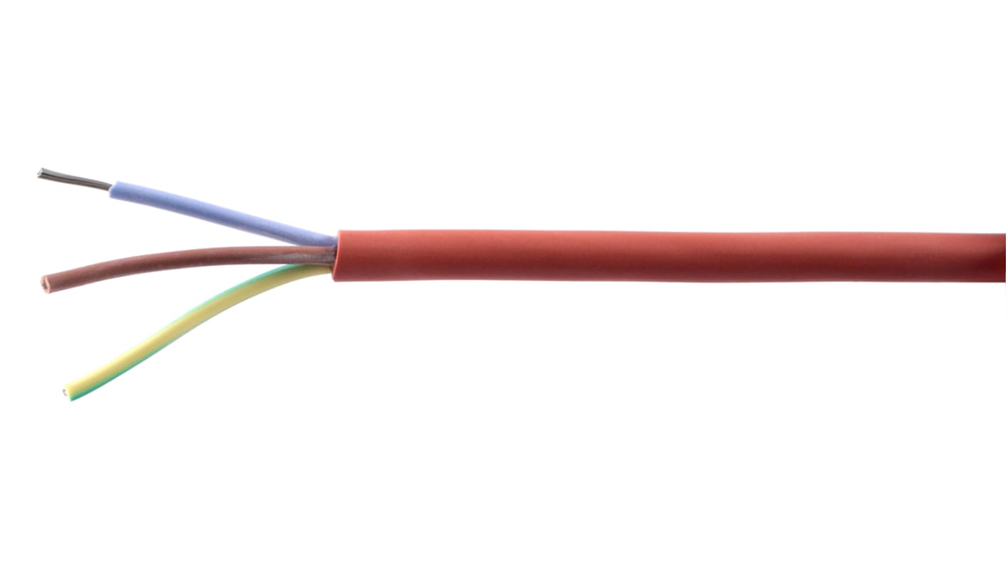 RS PRO 3 Core Power Cable, 2.5 mm², 50m, Brown/Red Silicone Sheath, 300 V, 500 V