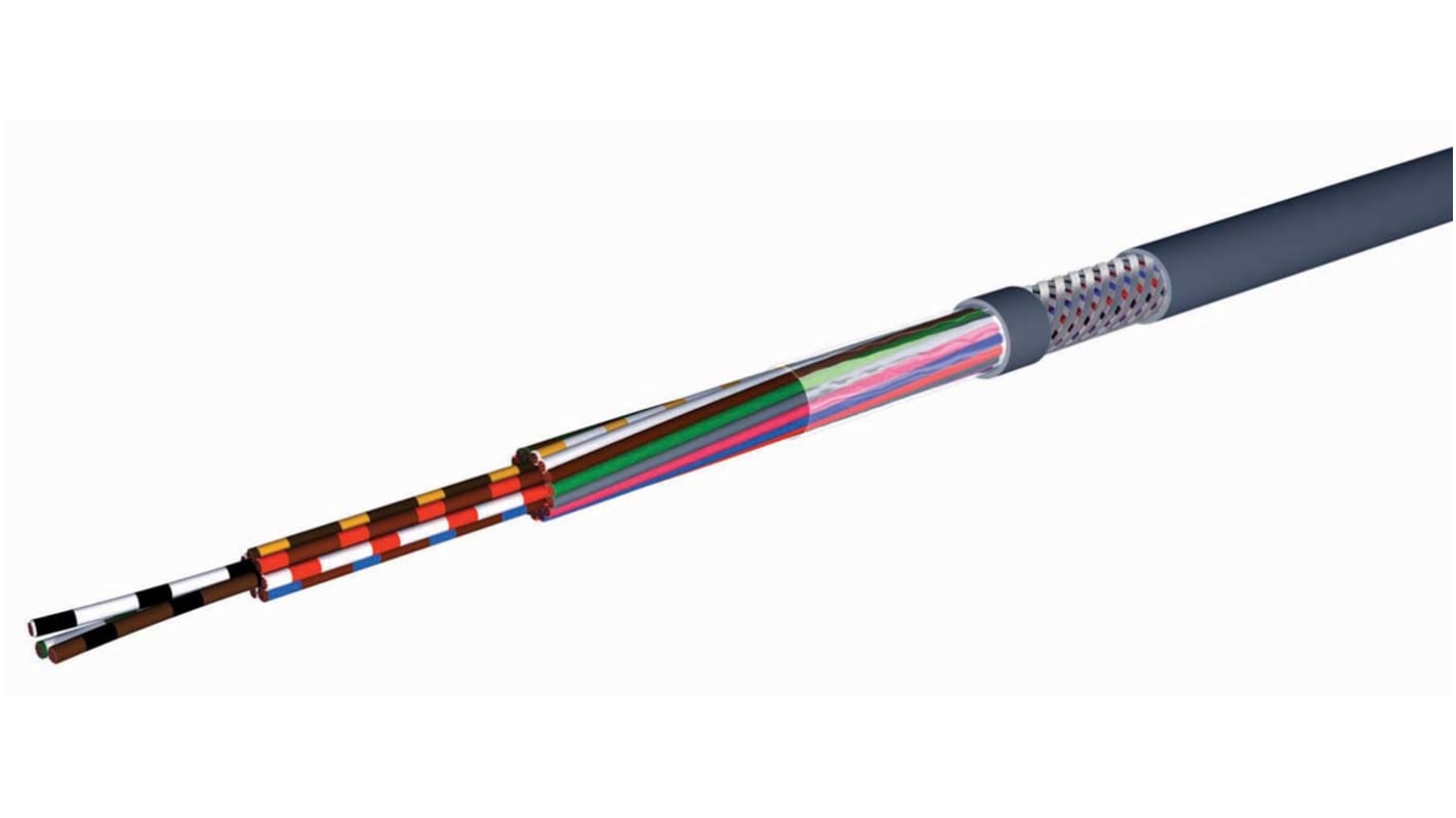 Cable de datos apantallado LiYCY RS PRO de 2 conductores, 0,34 mm², 22 AWG, long. 100m, Ø ext. 4.3mm, funda de PVC Gris