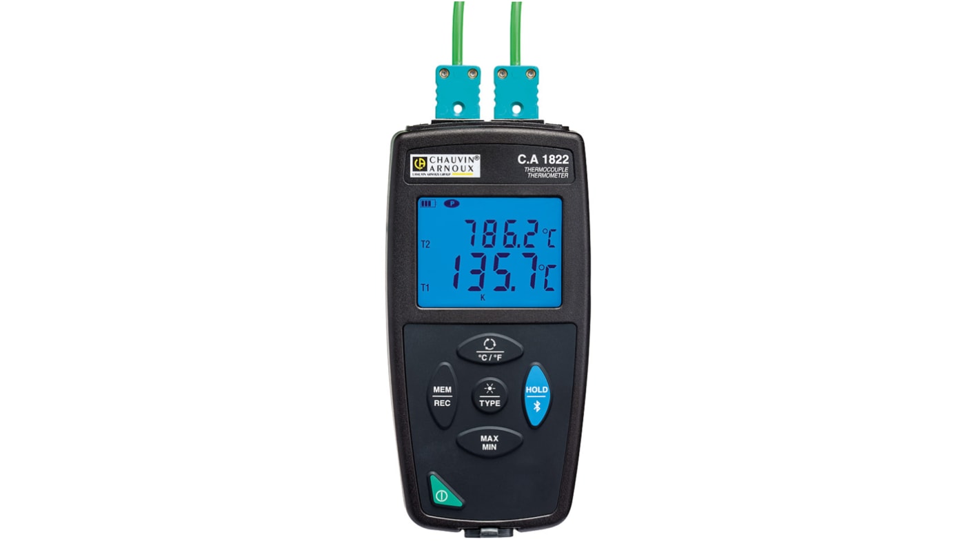 Chauvin Arnoux Digital Thermometer, P01654822, Handheld, 2-Kanal bis +1200 (J) °C, +1300 (N) °C, +1372 (K) °C, +1742