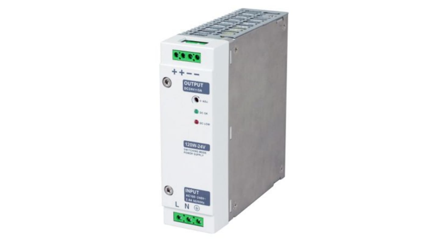 RS PRO Switch Mode DIN Rail Power Supply, 230V ac, 15V dc dc Output, 7A Output, 120W