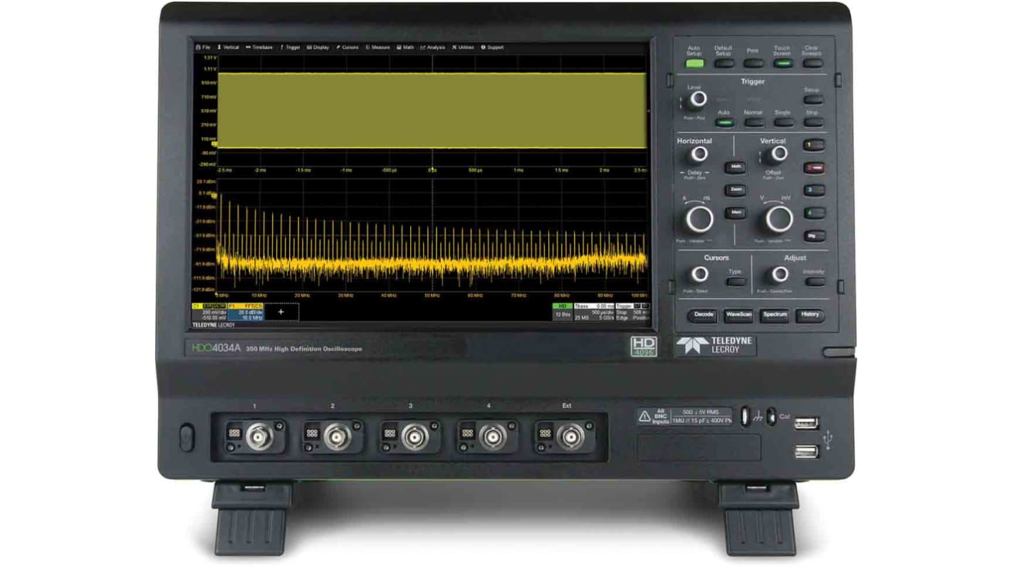 Osciloscopio de banco Teledyne LeCroy HDO4034A, canales:4 A, 350MHZ, pantalla de 12.1plg, interfaz CAN, IIC, LIN,