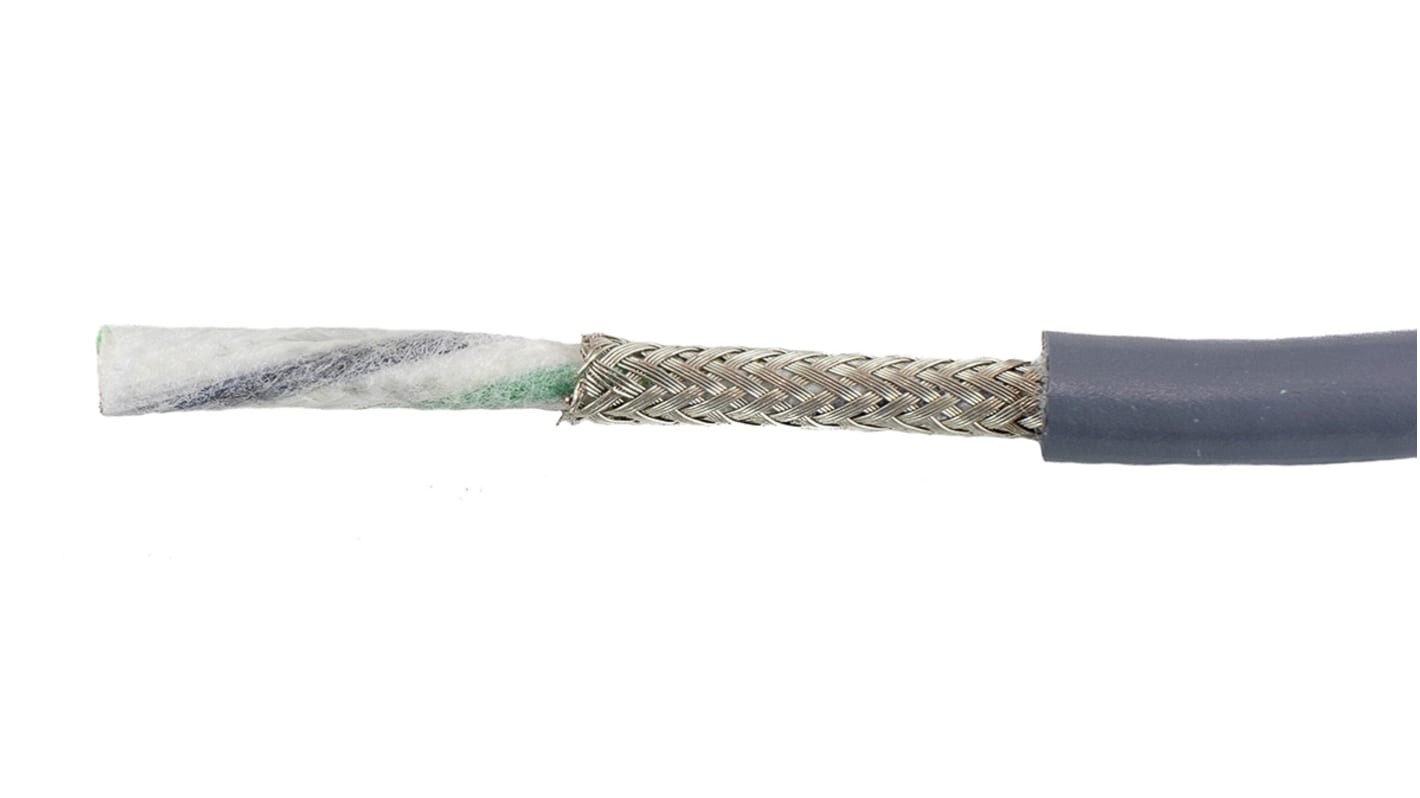 80120 SL005 Alpha Wire Ecogen Ecoflex PUR Control Cable, 2 Cores, 0.52 mm², ECO, Screened, 30m
