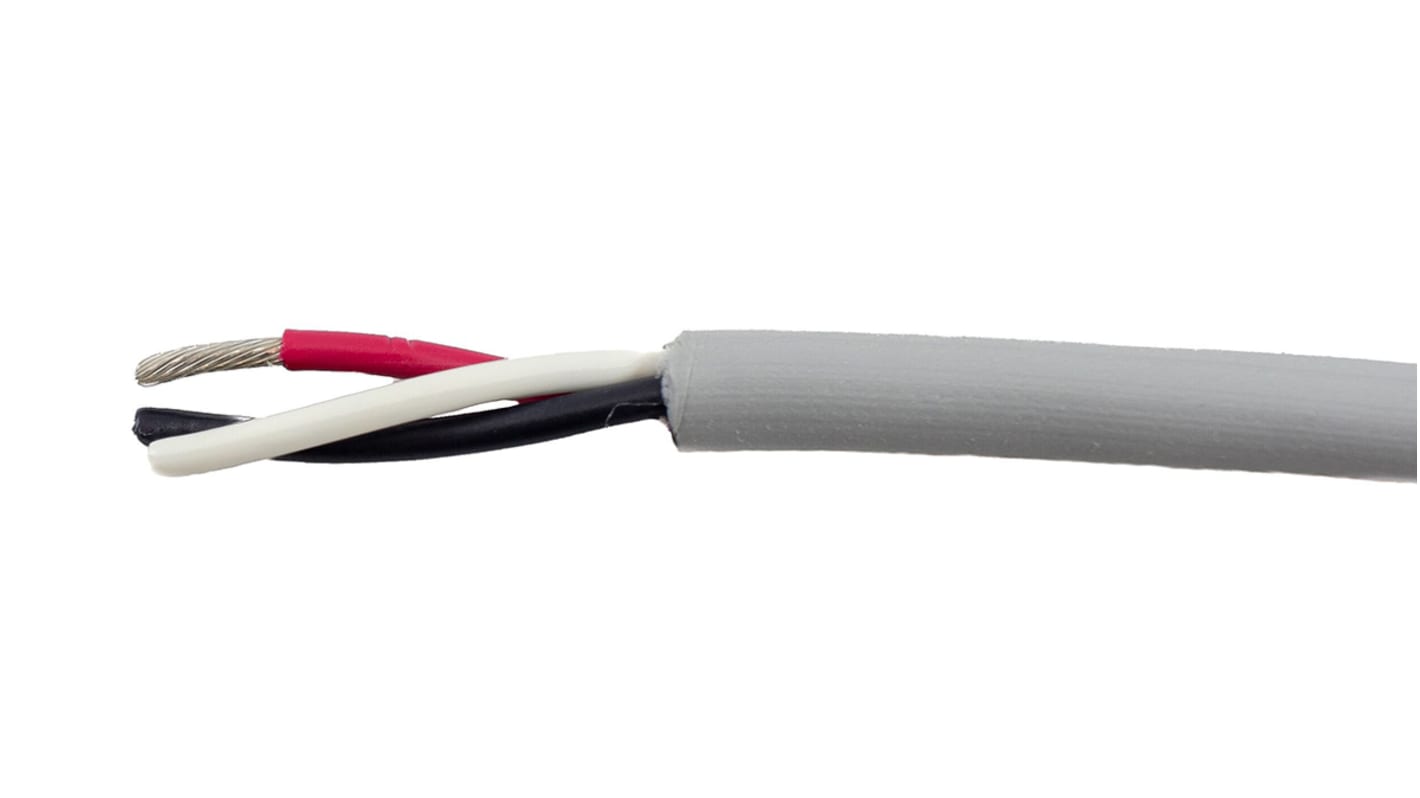 Alpha Wire EcoCable Mini Control Cable, 3 Cores, 0.24 mm², ECO, Unscreened, 305m, Grey mPPE Sheath, 24 AWG