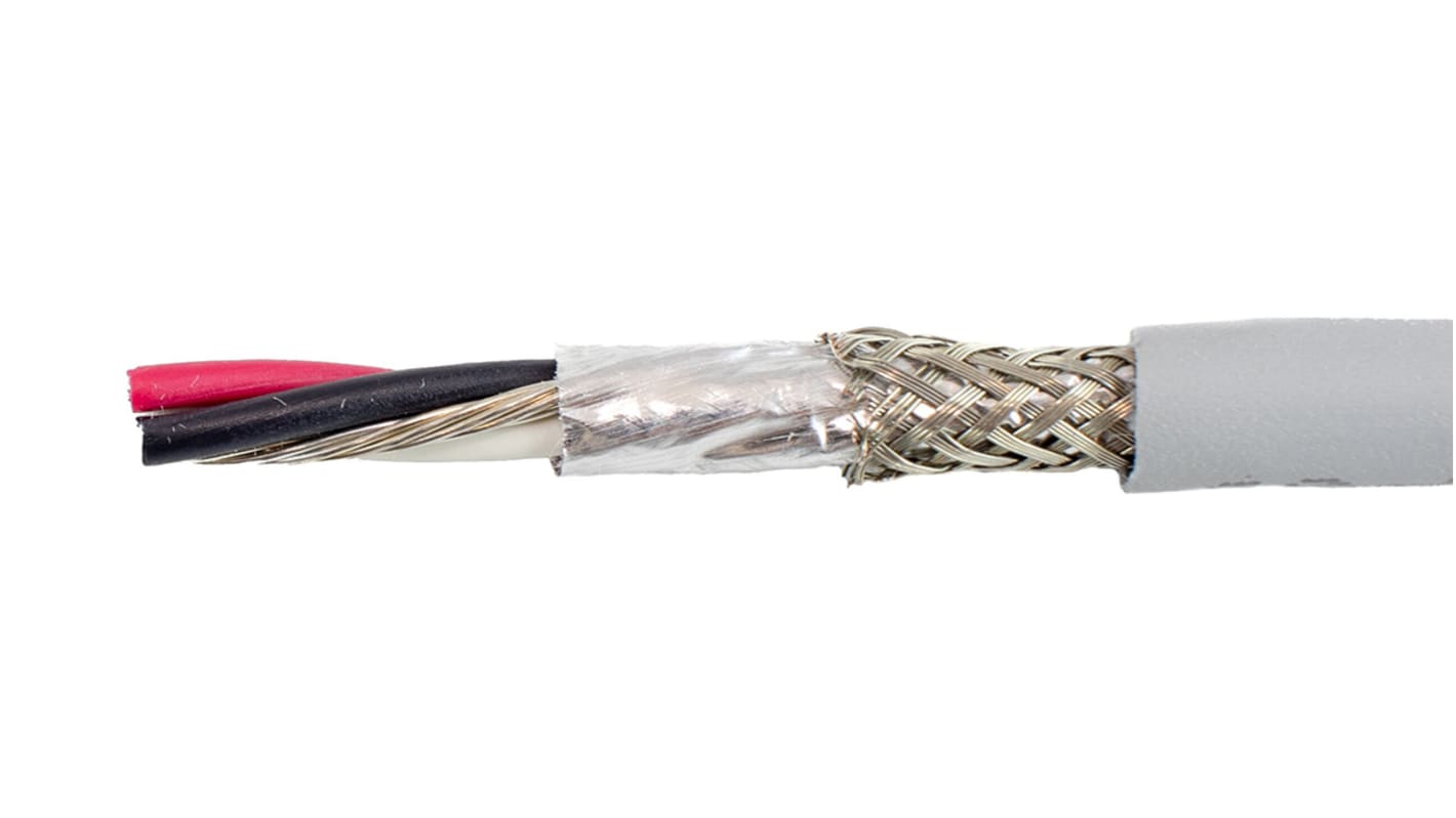 Alpha Wire EcoCable Mini Control Cable, 6 Cores, 0.15 mm², ECO, Screened, 30m, Grey mPPE Sheath, 26 AWG