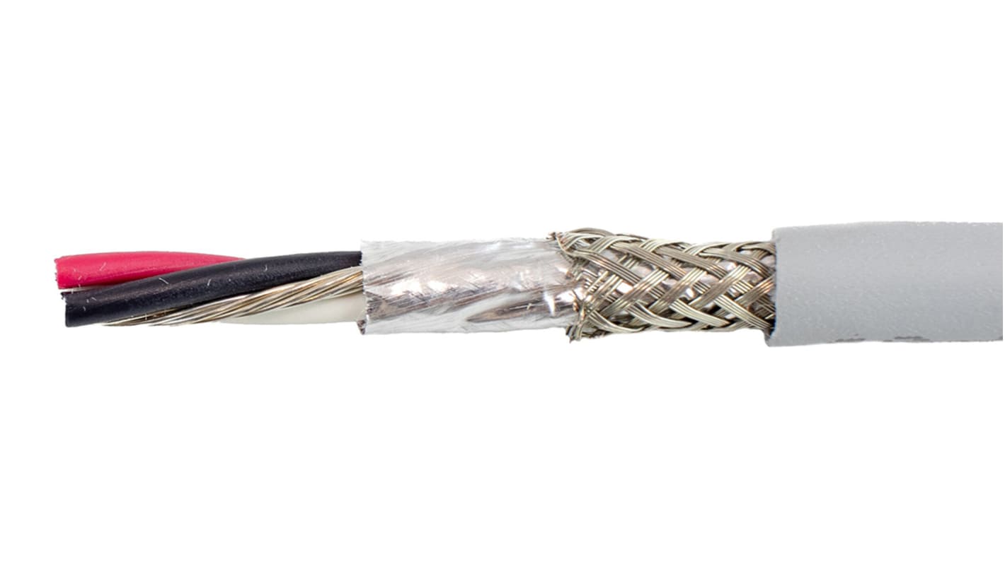 Alpha Wire EcoCable Mini Control Cable, 6 Cores, 0.24 mm², ECO, Screened, 305m, Grey mPPE Sheath, 24 AWG