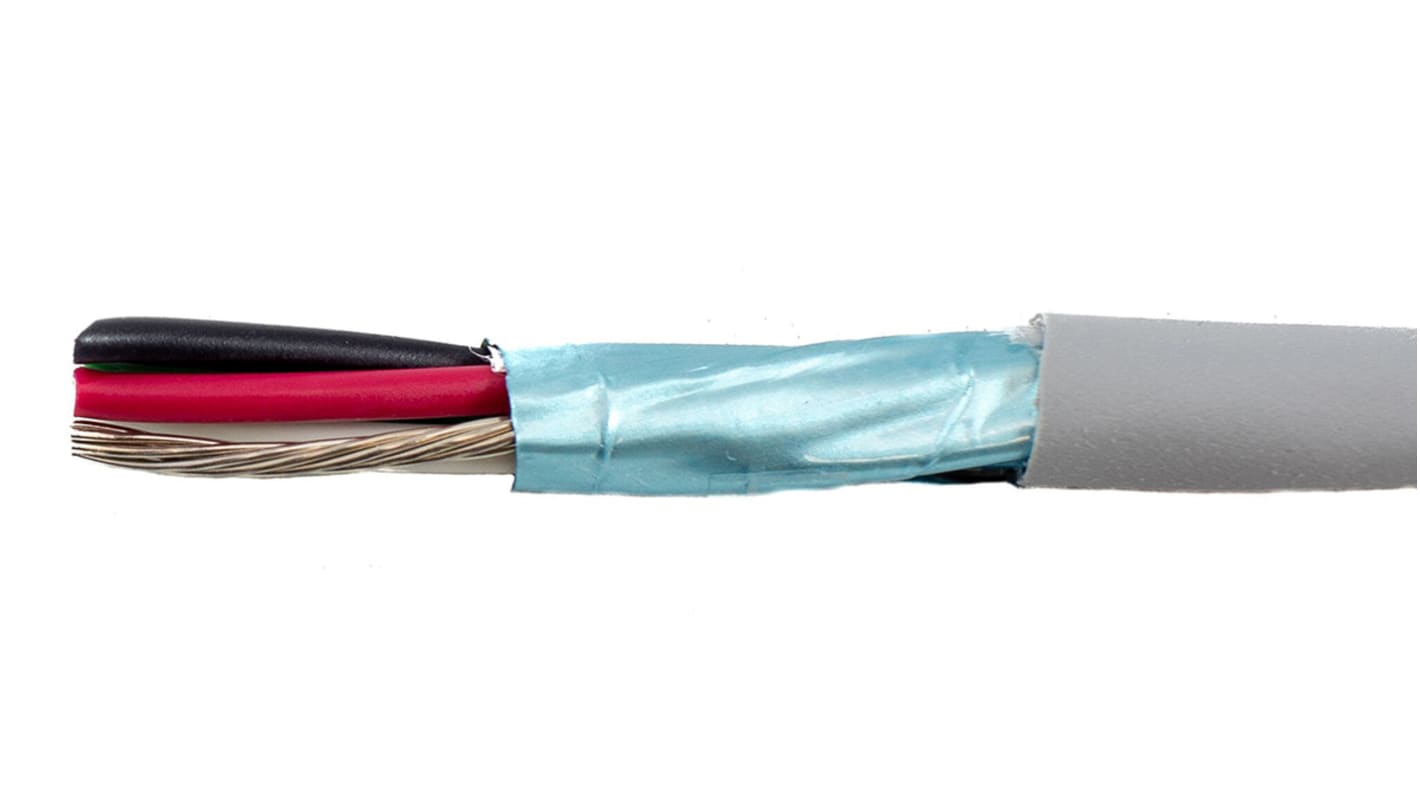 Alpha Wire Ecogen Ecocable Mini Control Cable, 4 Cores, 0.61 mm², ECO, Screened, 305m, Grey mPPE Sheath, 20 AWG