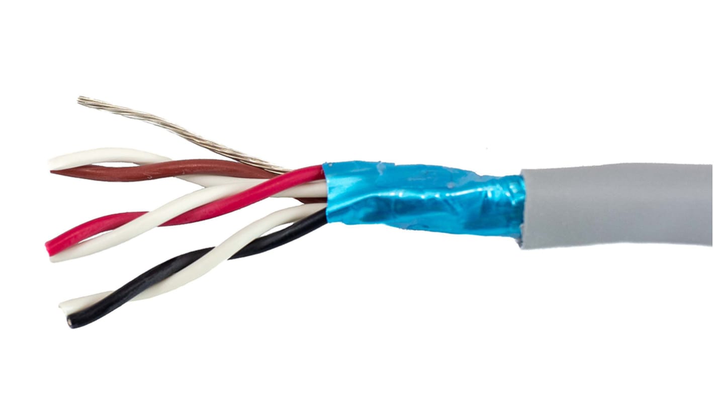 Alpha Wire Ecogen Ecocable Mini Datenkabel, 3-paarig 0,09 mm² Ø 3.66mm Folie Schirmung MPPE isoliert Twisted Pair Grau