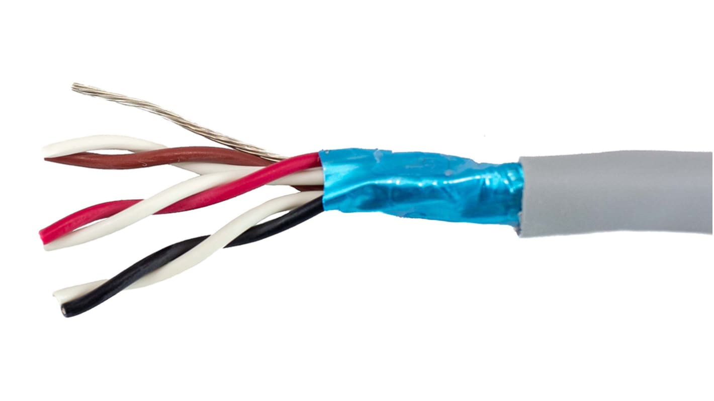 Alpha Wire Twisted Pair Data Cable, 3 Pairs, 0.15 mm², 6 Cores, 26 AWG, Screened, 305m, Grey Sheath