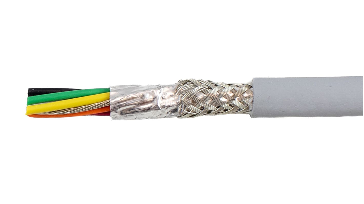 Alpha Wire Ecogen Ecocable Mini Control Cable, 6 Cores, 0.09 mm², ECO, Screened, 30m, Grey mPPE Sheath, 28 AWG