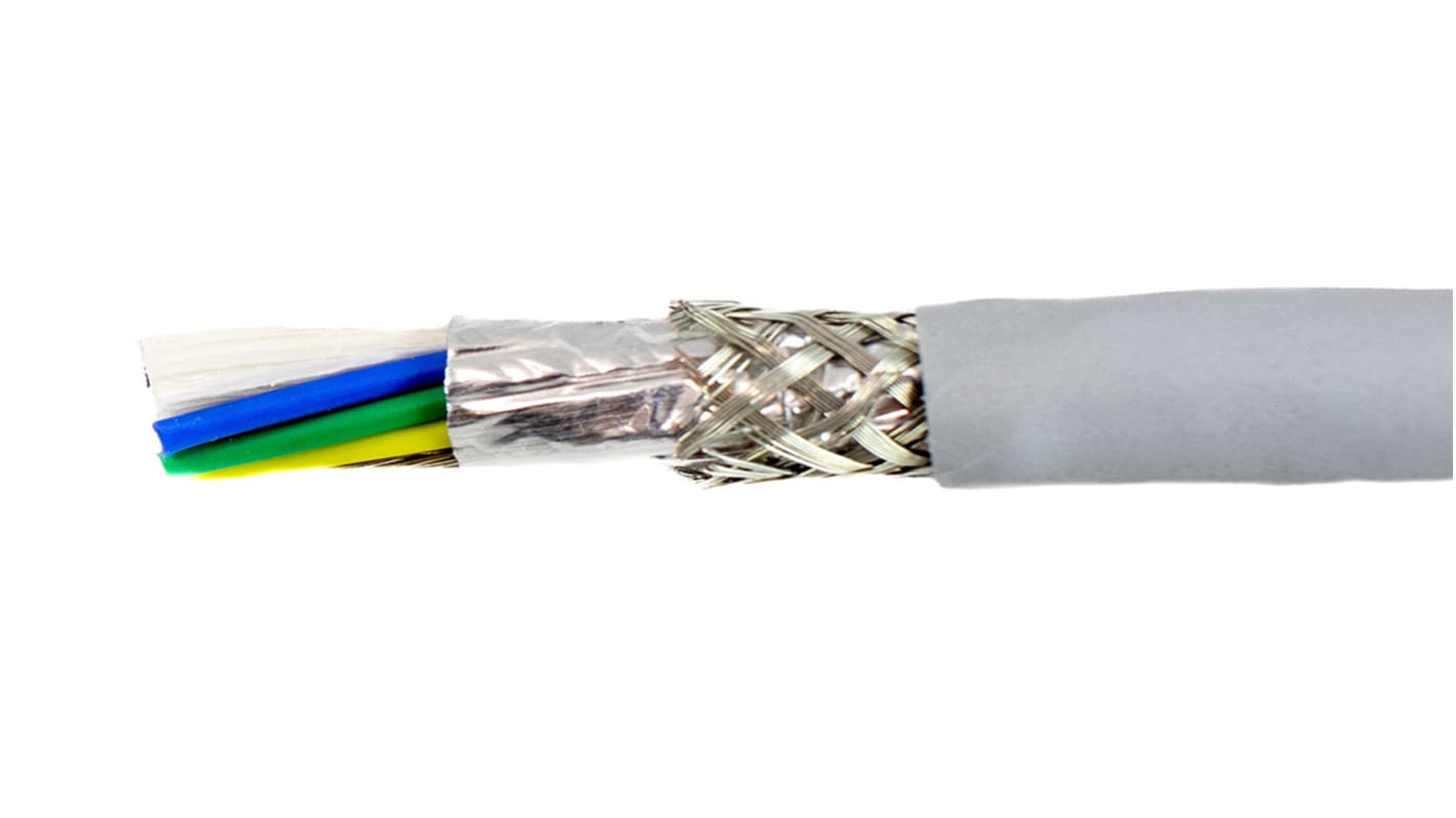 Alpha Wire Ecogen Ecocable Mini Control Cable, 10 Cores, 0.24 mm², ECO, Screened, 305m, Grey mPPE Sheath, 24 AWG