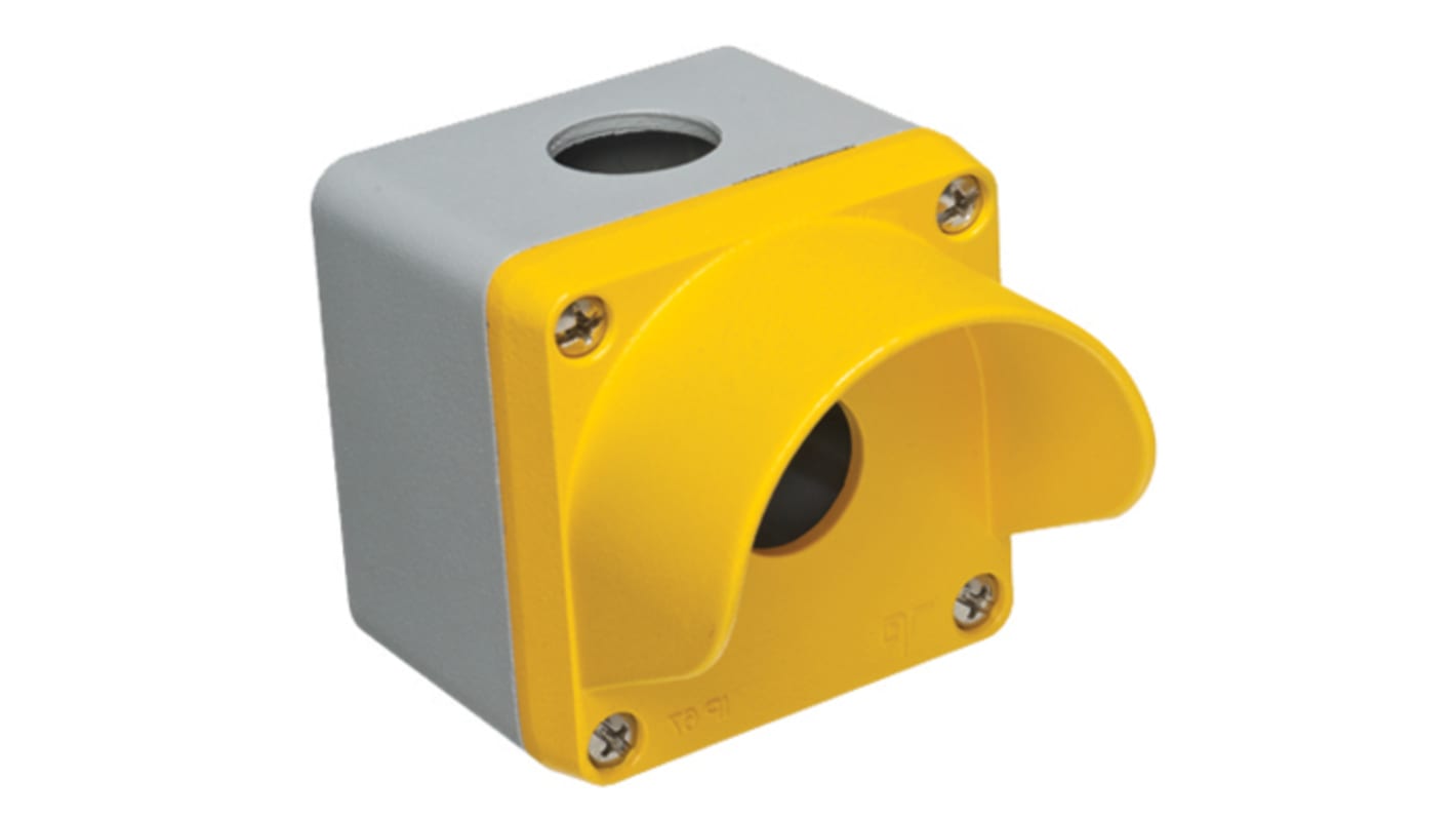 RS PRO Yellow Die Cast Aluminium Push Button Enclosure - 1 Hole 22mm Diameter