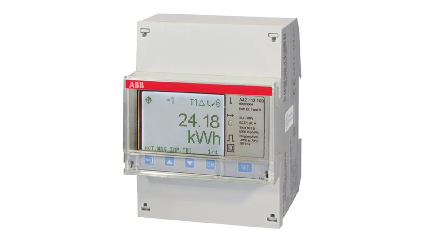 ABB A42 Energiemessgerät LCD 65mm x 70mm, 7-stellig / 1-phasig 1 Ausg., Impulsausgang