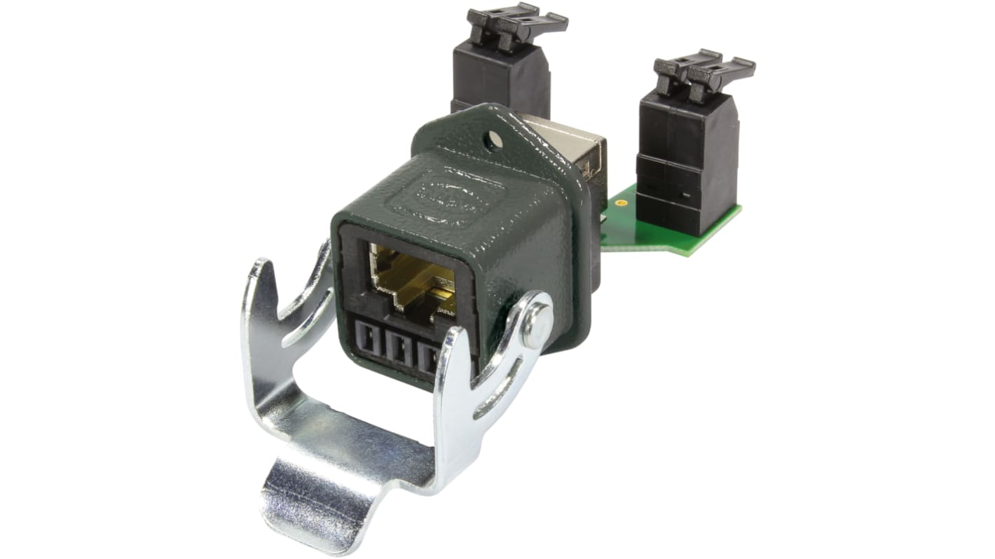 Conector RJ45 Cat6 Hembra Harting serie RJ45 Hybrid, de 8 vías, apantallado