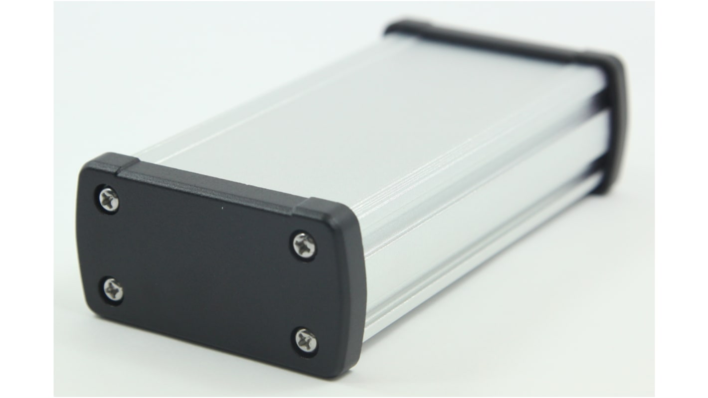 RS PRO Silver Aluminium Enclosure, IP66, Black Lid, 68.7 x 35.2 x 129mm